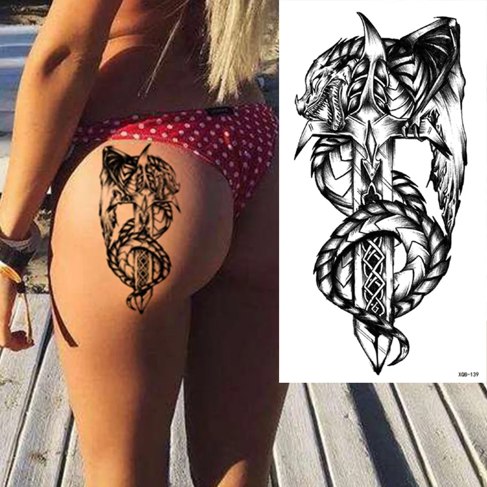 Waterproof Temporary Tattoo Sticker Snake Dragon Rose Flower Flash Tattoos Eagle Skull Body Art Arm Fake Sleeve Tatoo Women Men