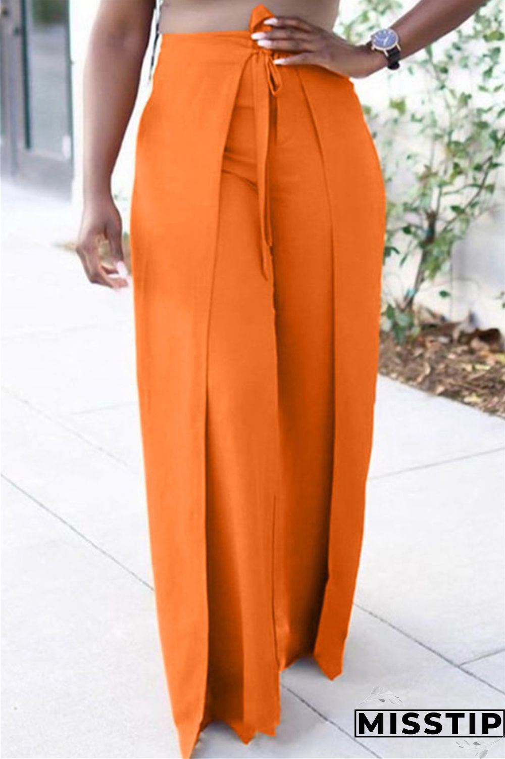 Orange Fashion Casual Solid Bandage Regular High Waist Trousers