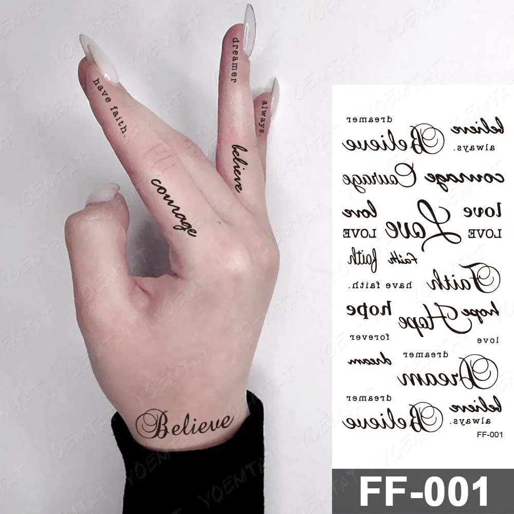 Handwriting Font Waterproof Temporary Tattoo Sticker Text Word Chicano Lettering Body Art Arm Wrist Fake Tatoo For Women Men