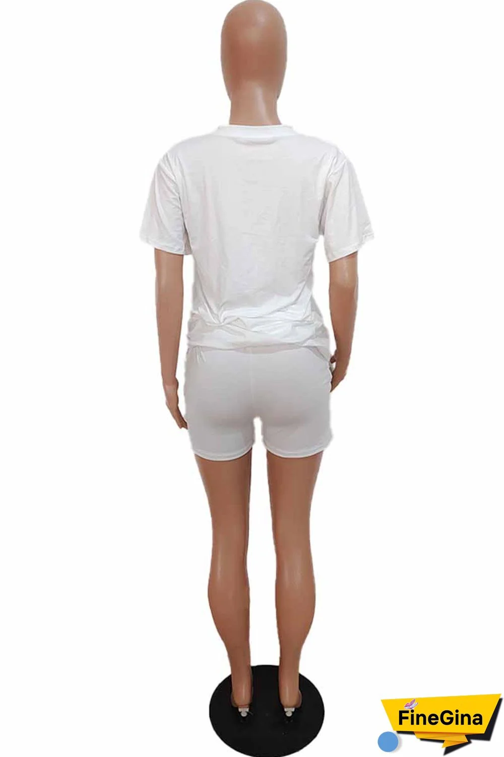 Purple Casual Print Letter O Neck Short Sleeve Two Pieces