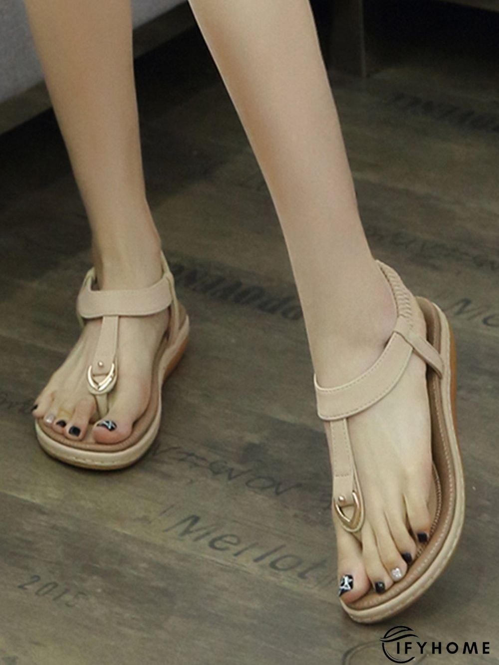 Women's Beach Metal Buckle Trim Flip-On Sandals | IFYHOME