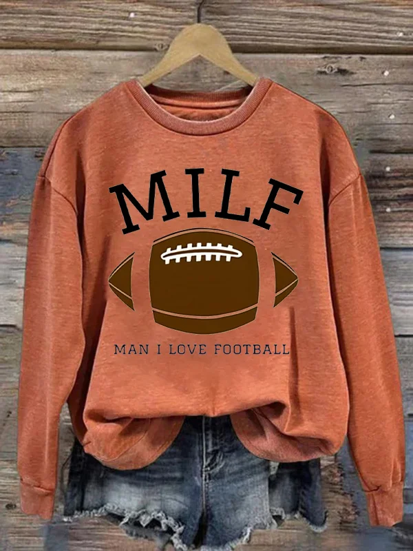 Women's Funny MILF Man I Love Football Casual Printed Sweatshirt - BSRTRL0096