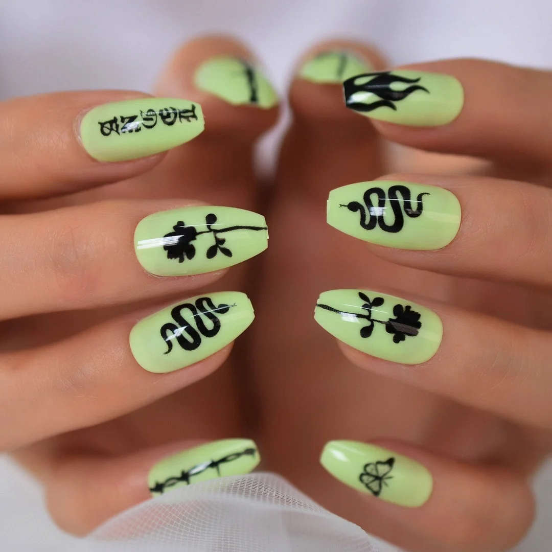 Dark Purple Color Almond Nail Tips 2021 Full Cover Fingernails Medium Charms Grapes False Nails Art Fake Gels Nails IMABC 24Pcs-Nail Inspo