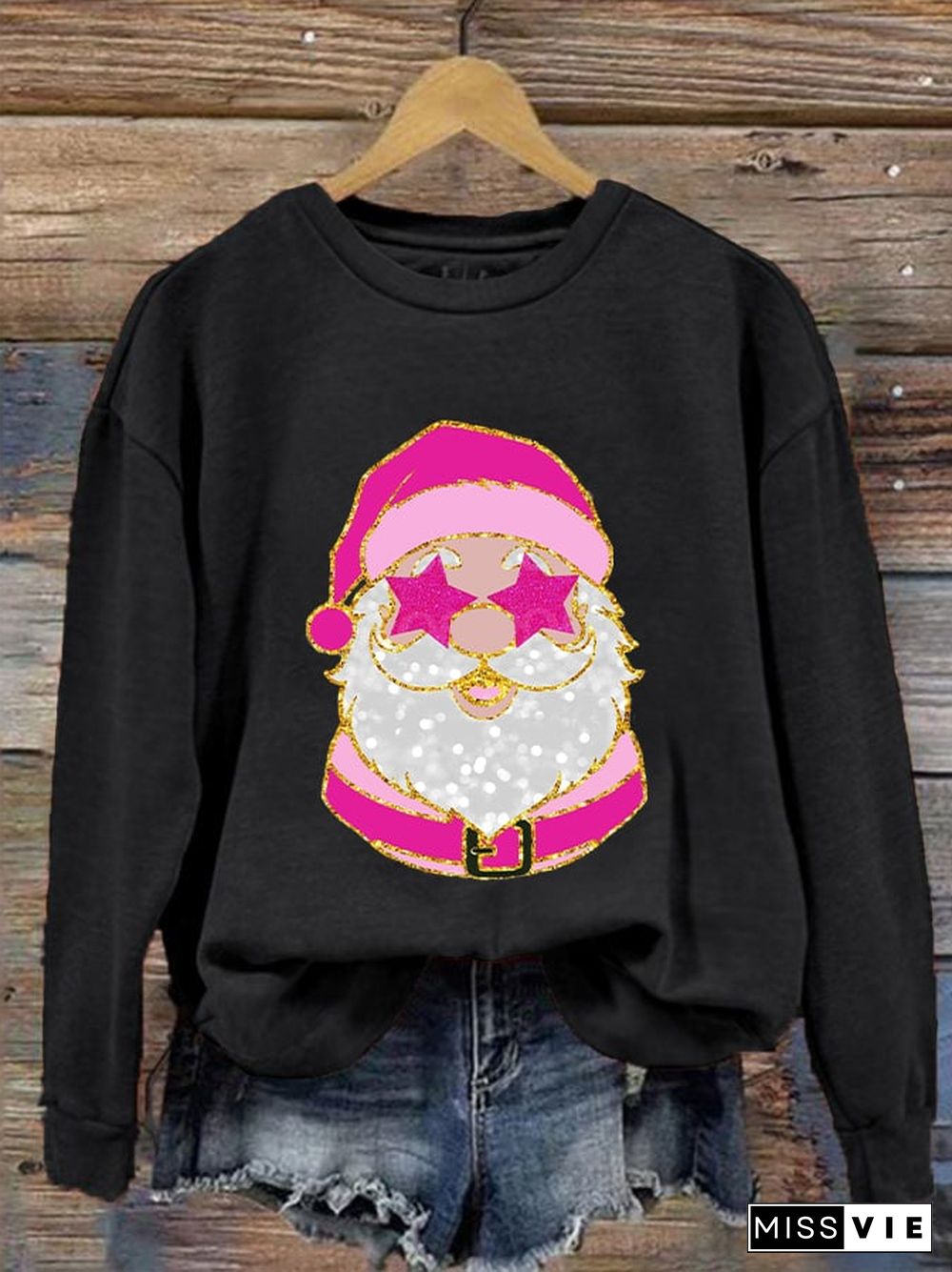 Women's Pink Santa Print Sweatshirt