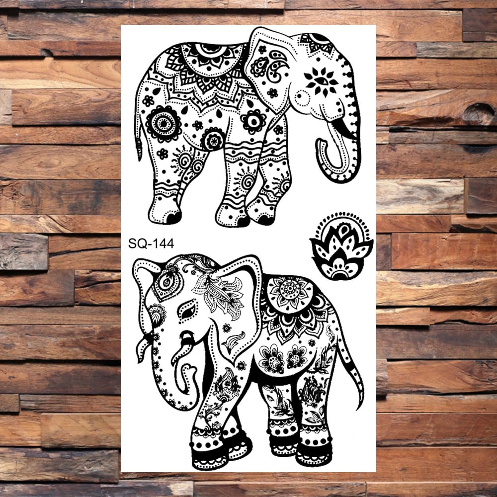 Gingf Elephant Temporary Tattoos For Women Men Realistic Lion Whale Wolf Scorpion Thorns Fake Tattoo Paste Arm Body Tatoos 3D