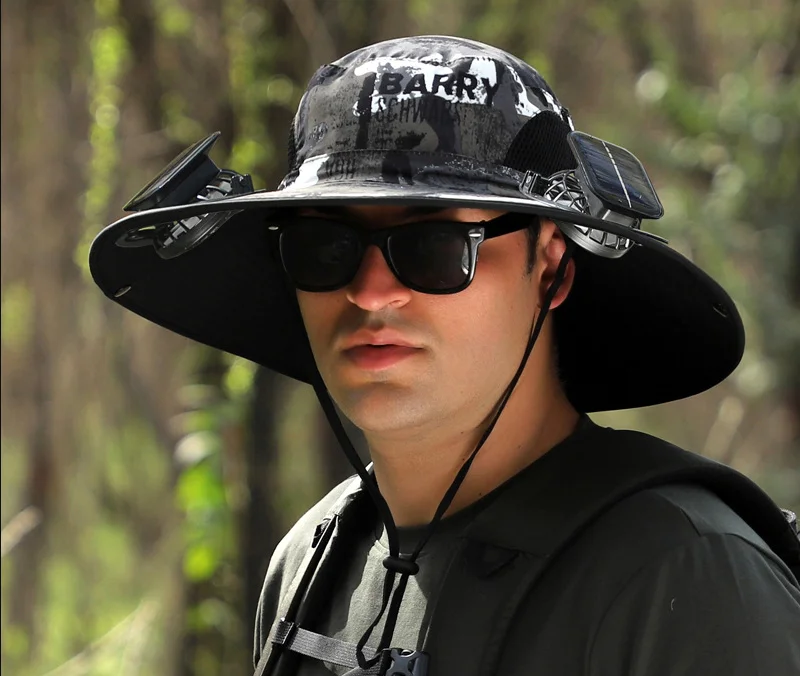 Wide Brim Solar Fan Outdoor Fishing Hat-Solar & USB Charging