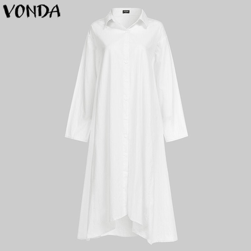 VONDA Elegant Office Ladies Dress Women Sexy Turn-down Collar Asymmetrical Party Dress Women'Sundress Casual Vestido