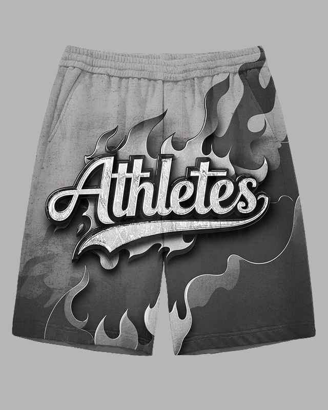 Men's Hip Hop Fashion Athletes Letter Gray Fire Printed Daily Casual Big and Tall Shorts