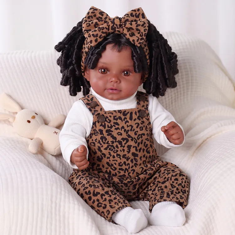 Babeside Esme 20" Vinyl Baby Girl Doll African American &ndash; Leopard Outfit Lifelike Toddler Doll, Realistic Reborn Baby Gift for Kids & Collectors