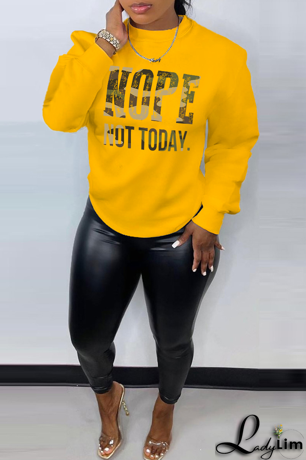 Yellow Casual Street Print Patchwork Letter O Neck Tops