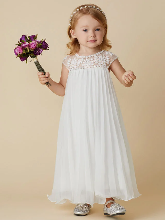 Hellodresses  Column Short Sleeve Jewel Neck Flower Girl Dresses Chiffon With Beading Draping