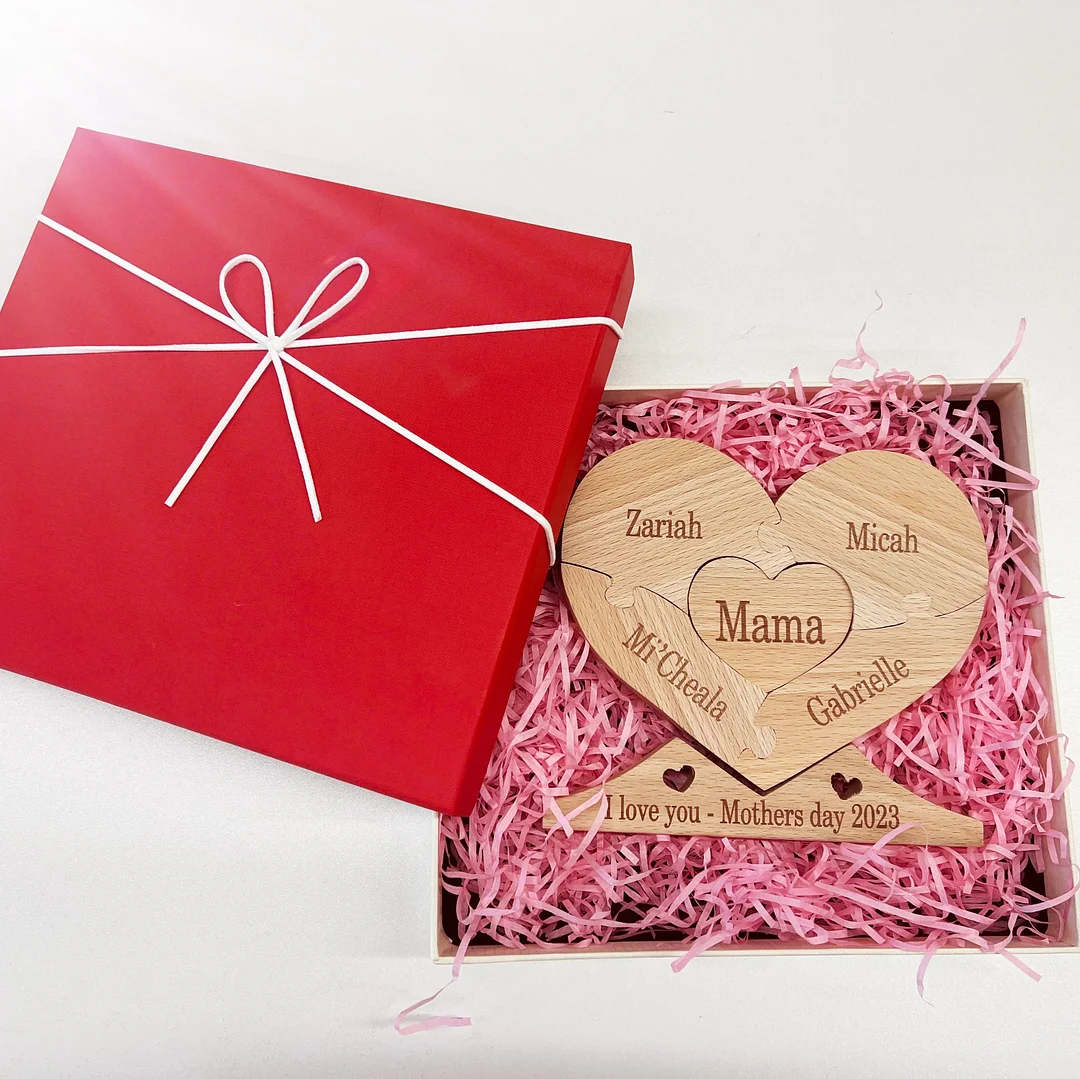Personalized Name Heart Puzzle Stakes Frame Gift for Mom