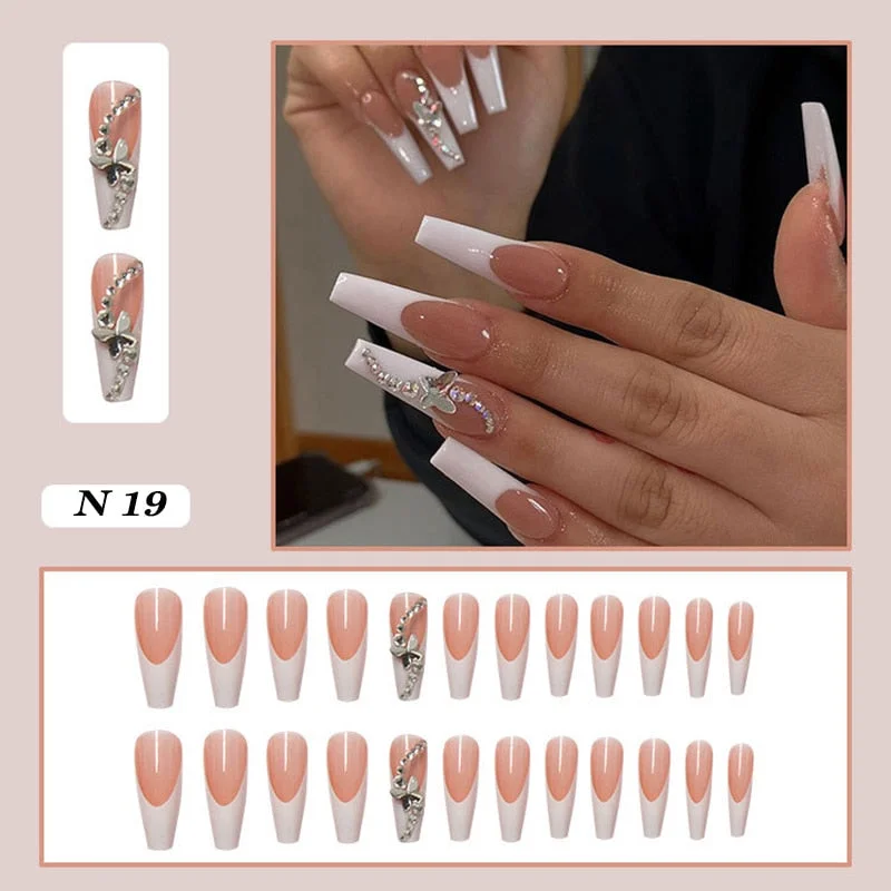 24pcs false nails matte Green Nails Patch with glue Removable Long Paragraph Fashion Manicure press on Nail tips free shipping-Nail Inspo
