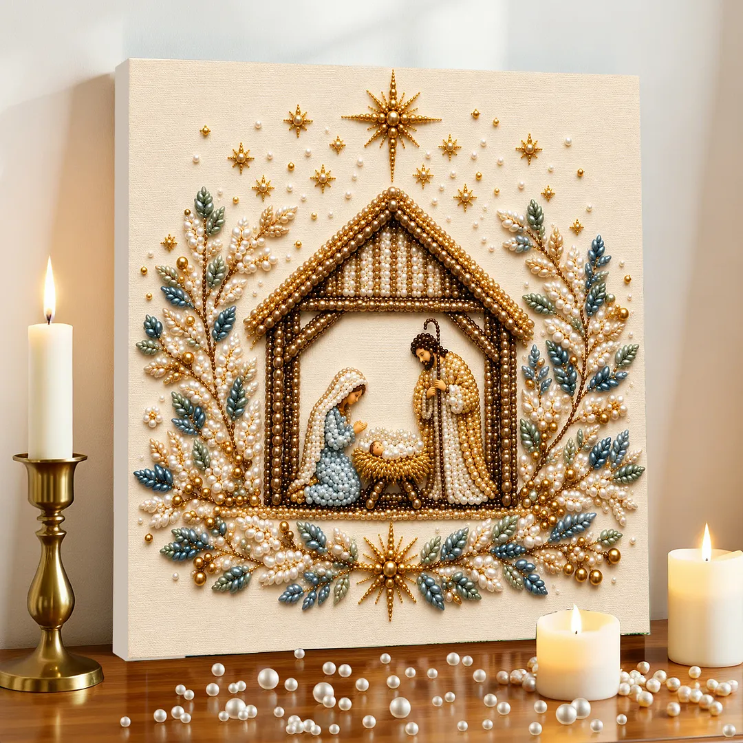 Framed Pearl Painting Kit Christmas Star Scene 7.87x7.87in