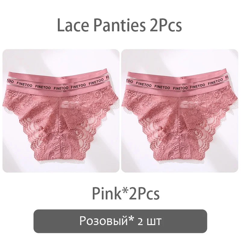 FINETOO 2Pcs Lace Panties Women Sexy Transparent Briefs Low Waist Floral Underwear Fashion Ladies Underpants L-2XL Girl Lingerie