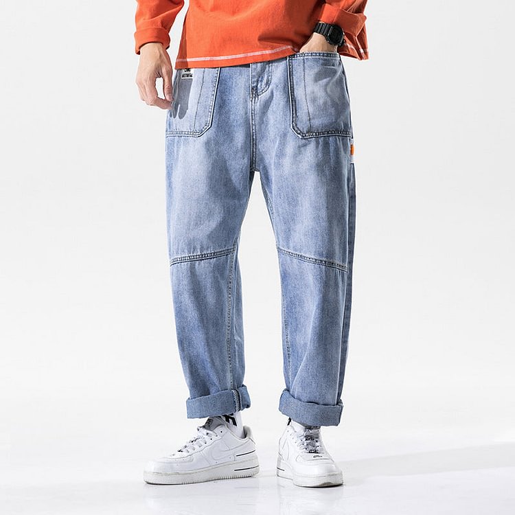 Men's Jeans Large Size Retro Sports Trousers Casual Pants Baggy Straight Trousers Men Jeans