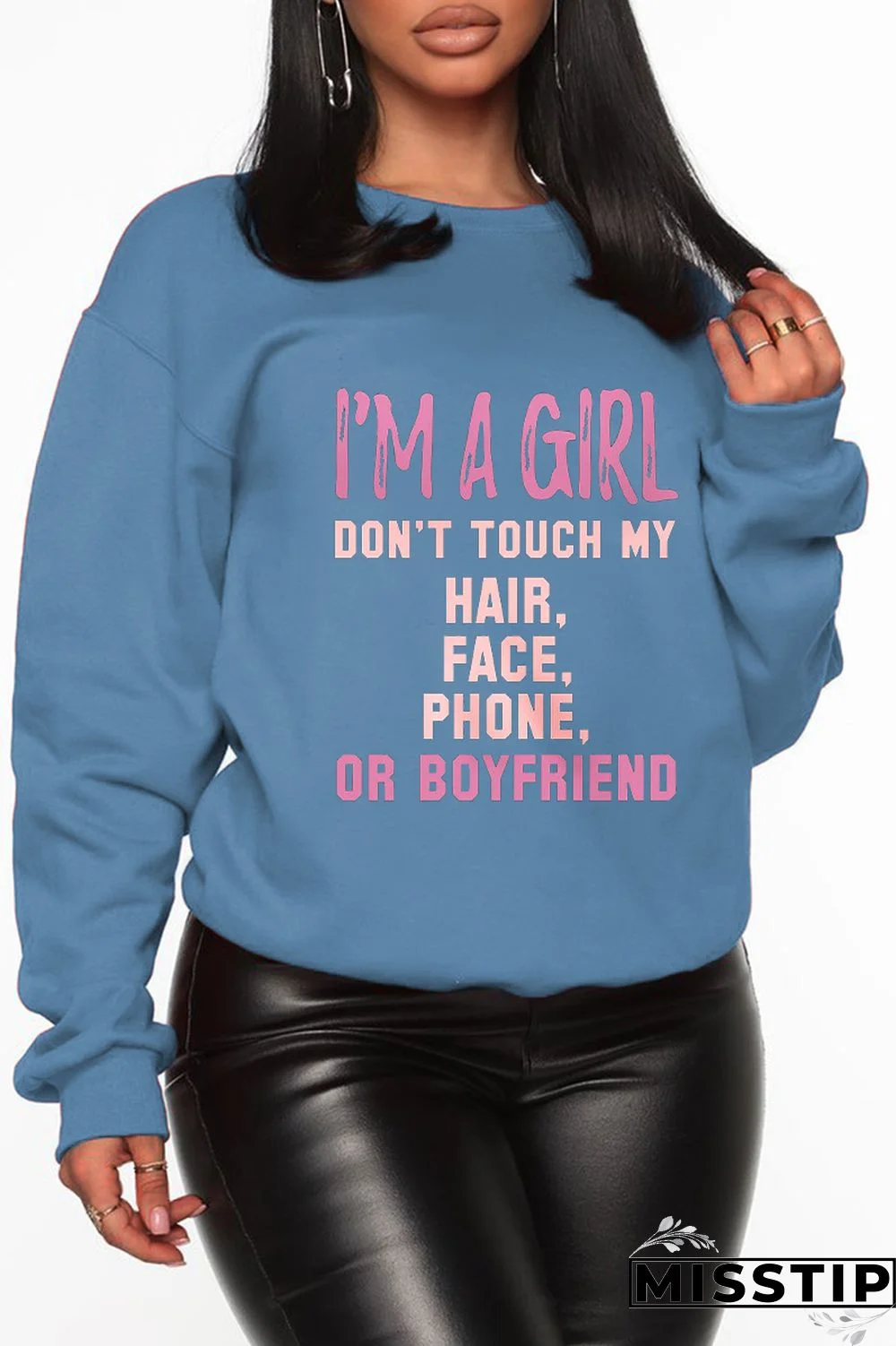 Black Casual Street Print Patchwork Letter O Neck Tops