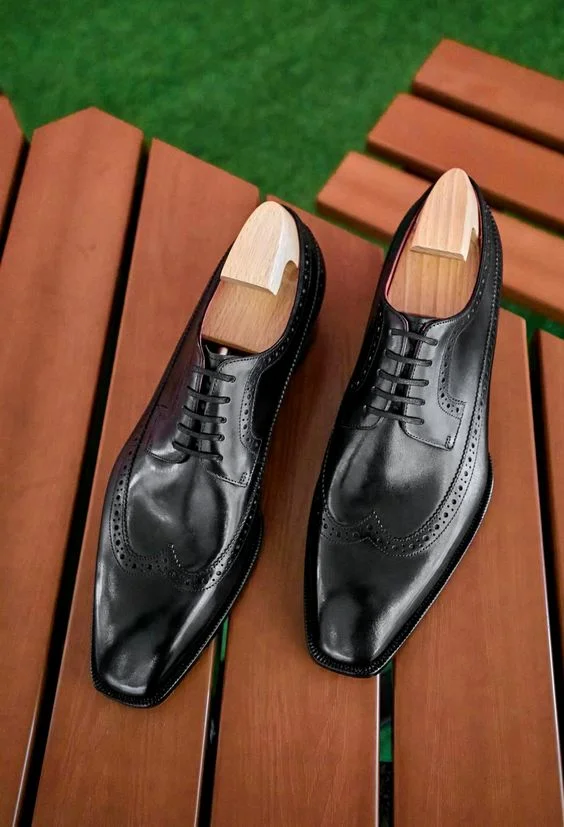 Men's Wingtip Black Leather Oxford Dress Shoes