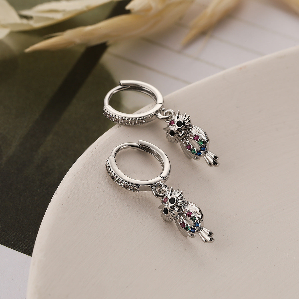 Minimalist Owl Geometric Copper Electroplating Earrings2