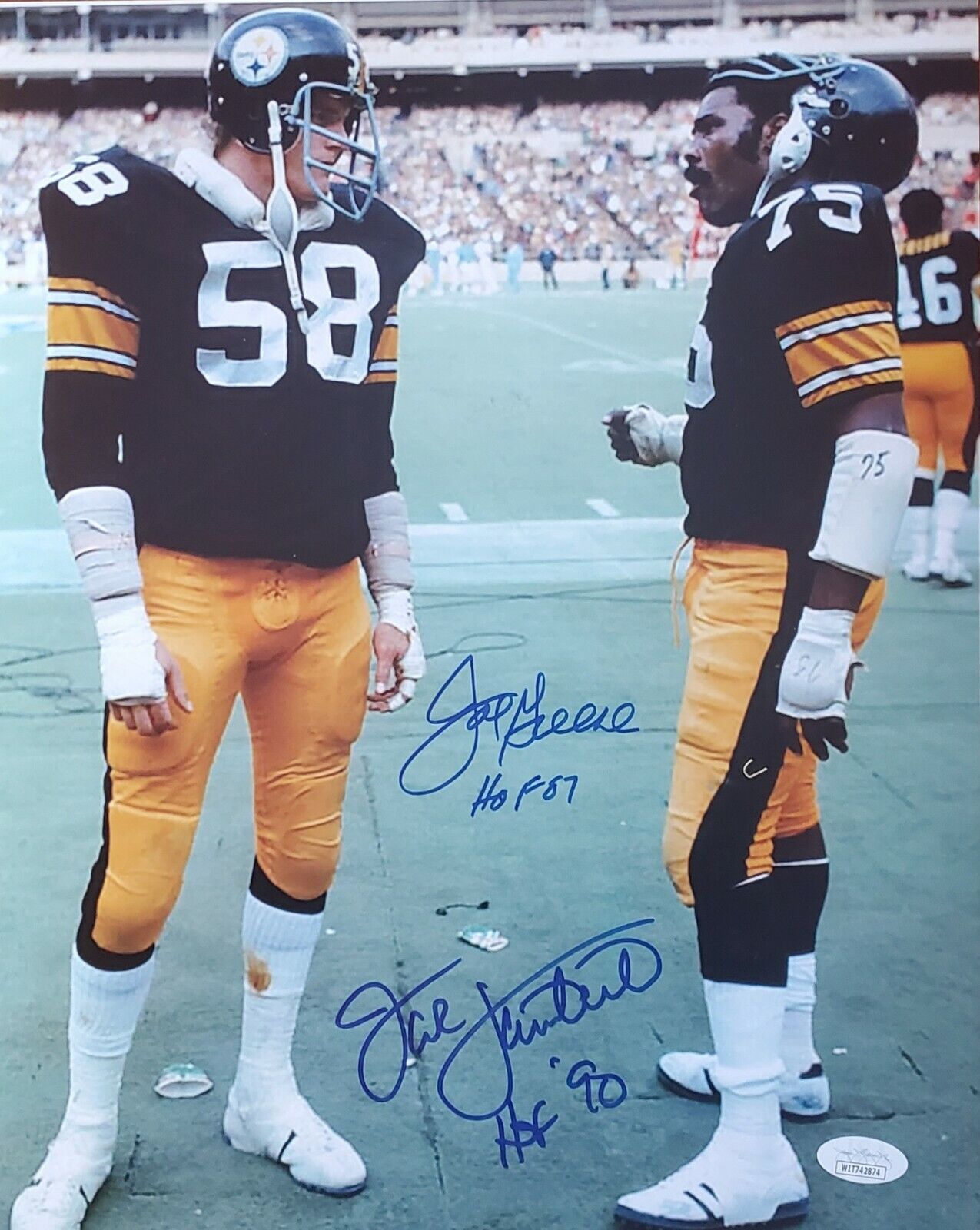 Autographed 11X14 JOE GREENE & JACK LAMBERT HOF Pittsburgh Steelers Photo Poster painting JSA