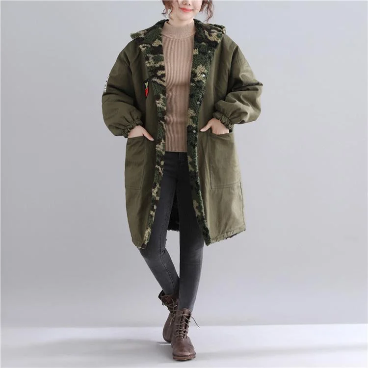 New army green parkas casual hooded jacket Fine pockets outwear