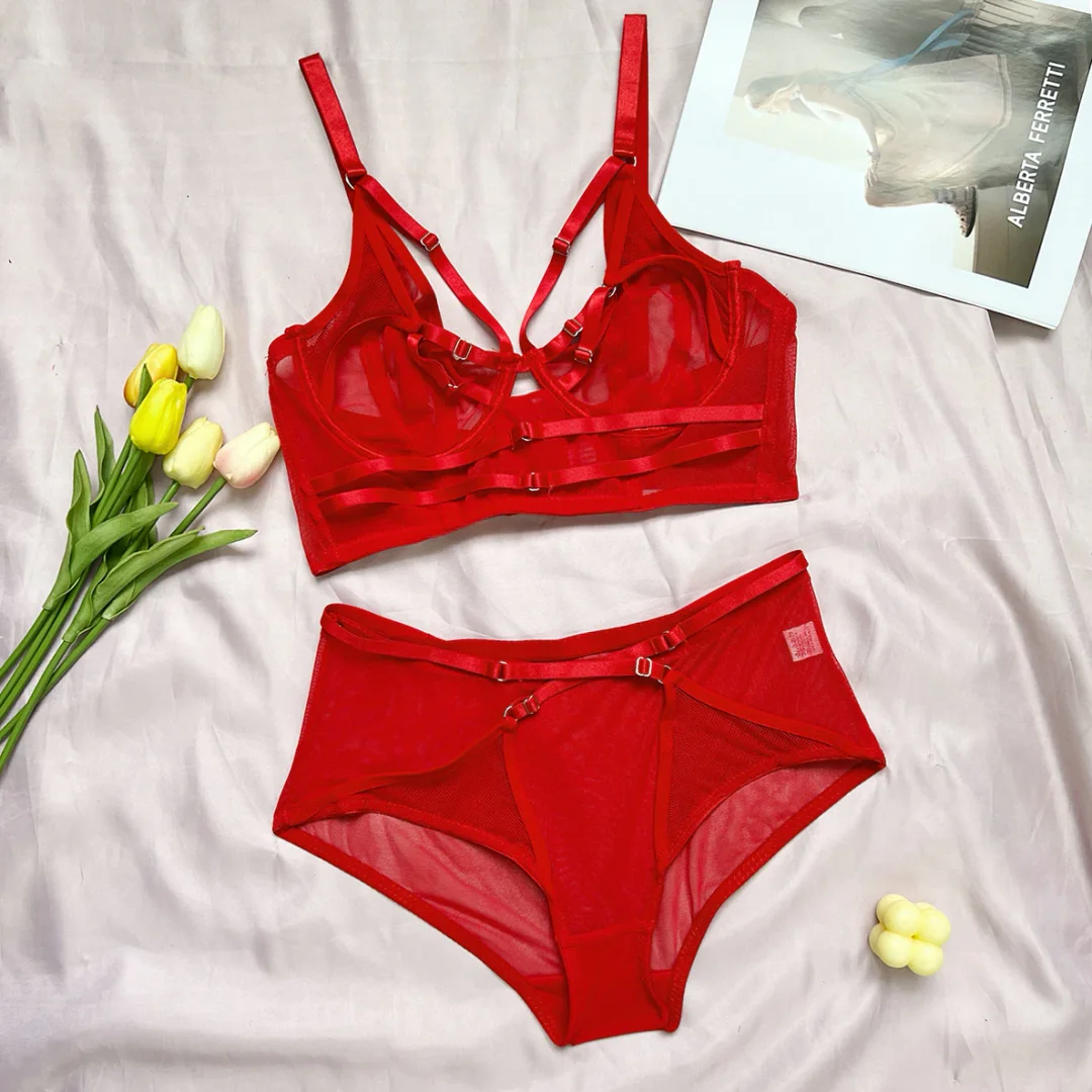 Billionm Sexy Lingerie Transparent Bra Set Woman 2 Pieces Fancy Underwear Patchwork Luxury Hot Transparencies Lace Intimate