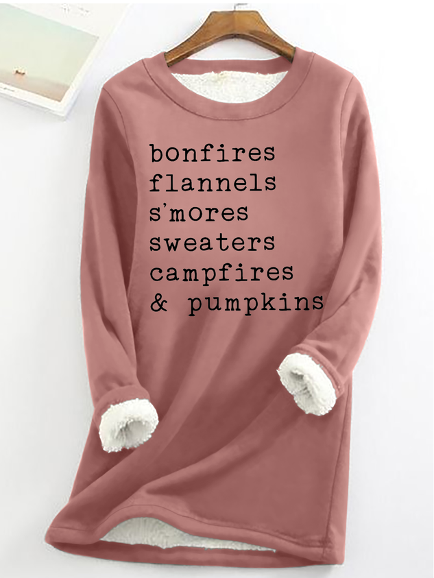 Women's Bonfires Flannels S'mores Sweaters Campfires And Pumpkins Printed Casual Fleece Sweatshirt socialshop