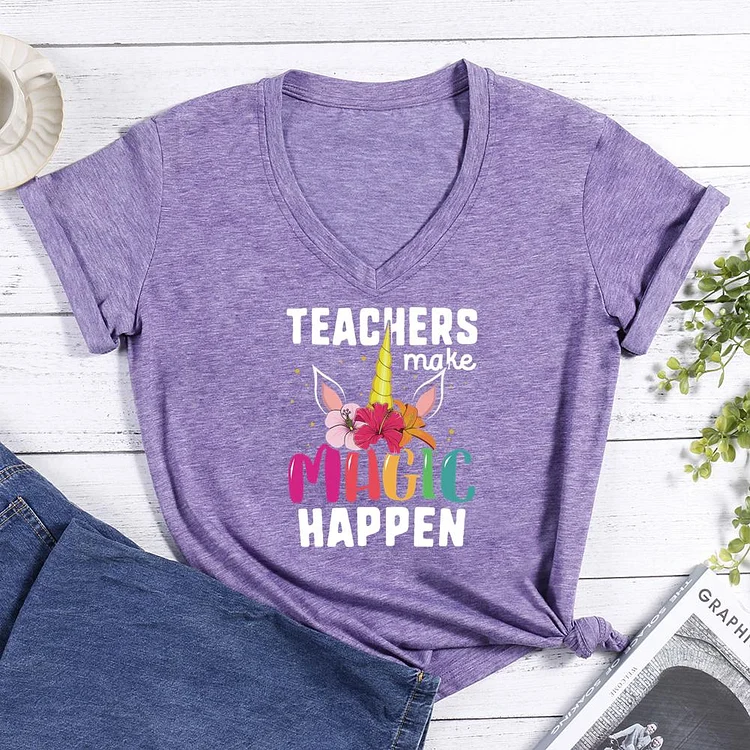 Teachers Make Magic Happen Back to School V-neck T Shirt