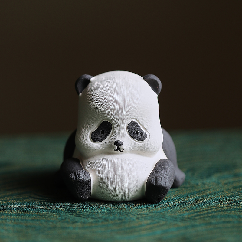 Handmade Purple Clay Panda Cartoon Cute Ornaments Chinese Style Desktop Decoration