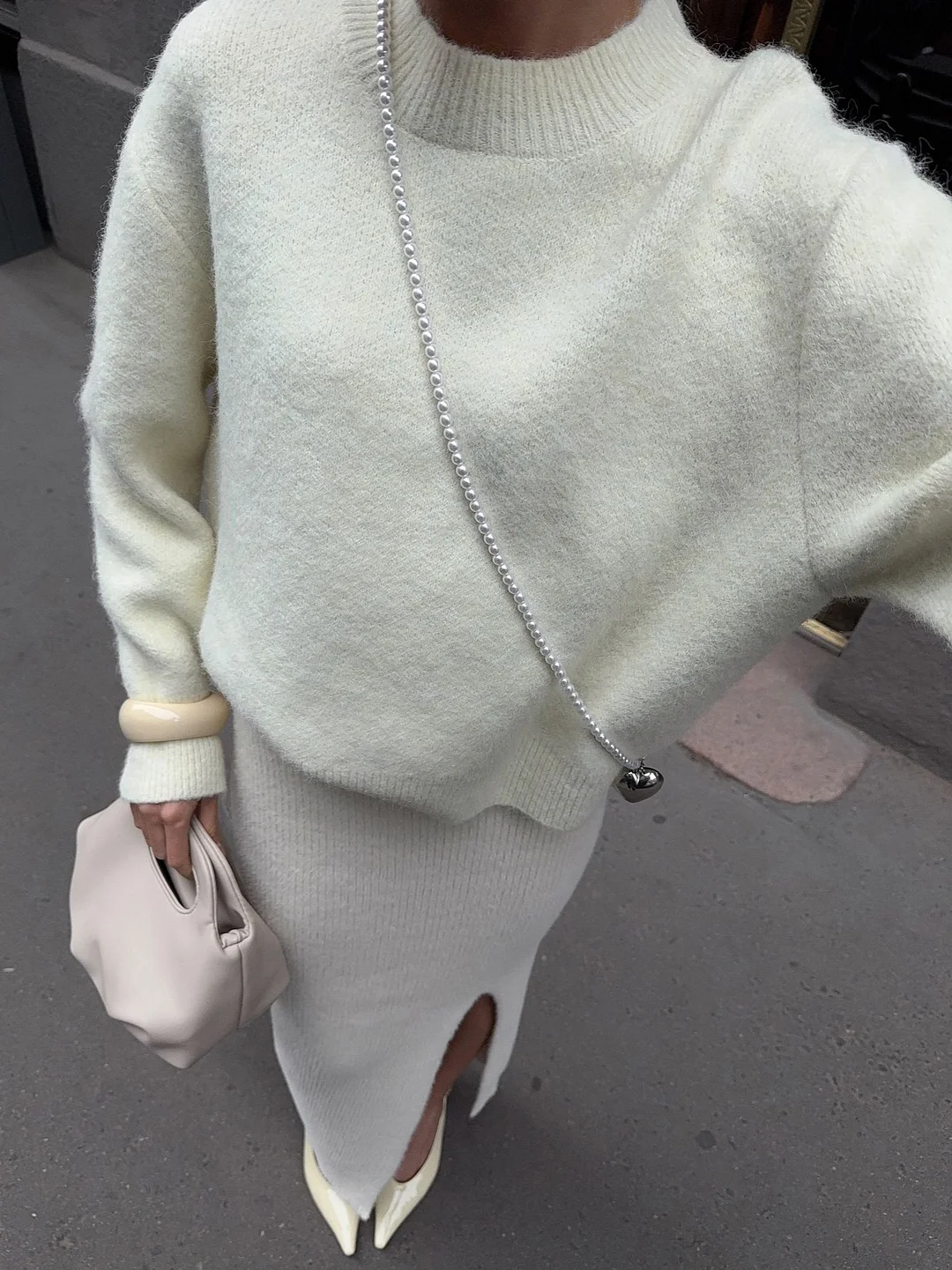 Athvotar Athvotar High Open Fork Tight Skirt Wool Set Unique Open Design Autumn And Winter Elegant Fashion Pure Color Woman