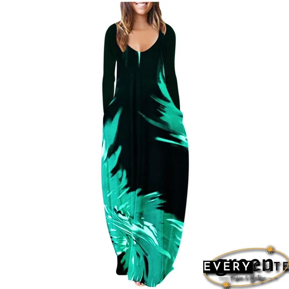Womens loose dress bohemian holiday prom kaftan maxi oversized tunic kleid floral cotton