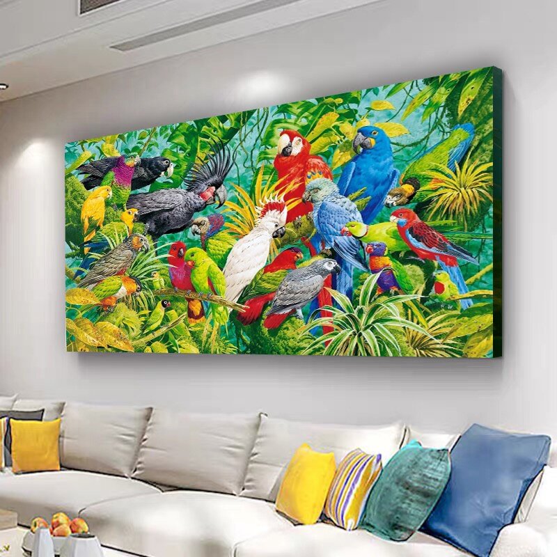 Parrots on a branch Canvas Wall Art
