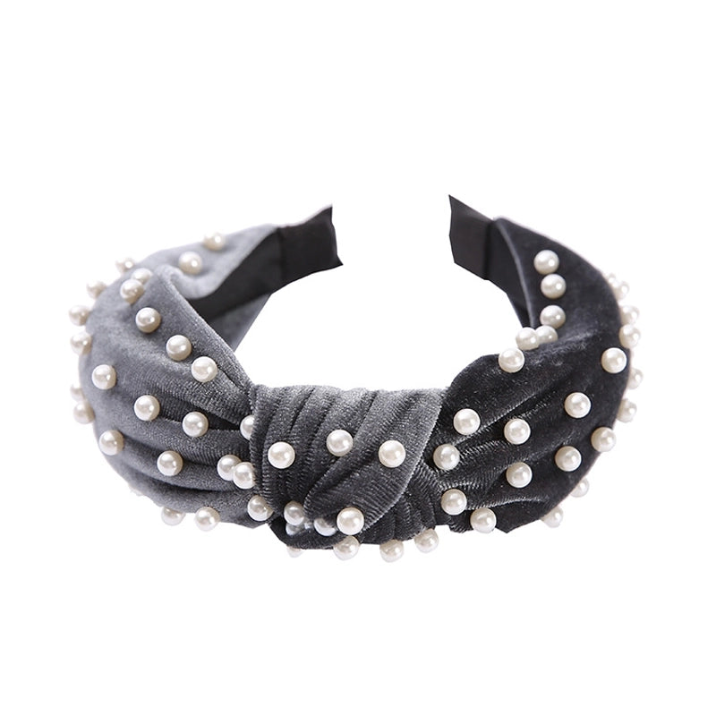 New Wide-brimmed Gold Flocking Bead Headband Simple Retro Pearl Headband Knot Wash Face Headband