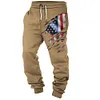 Men's Vintage American Flag Print Pocket Casual Athletic Elastic Waist Trousers by Inlyline