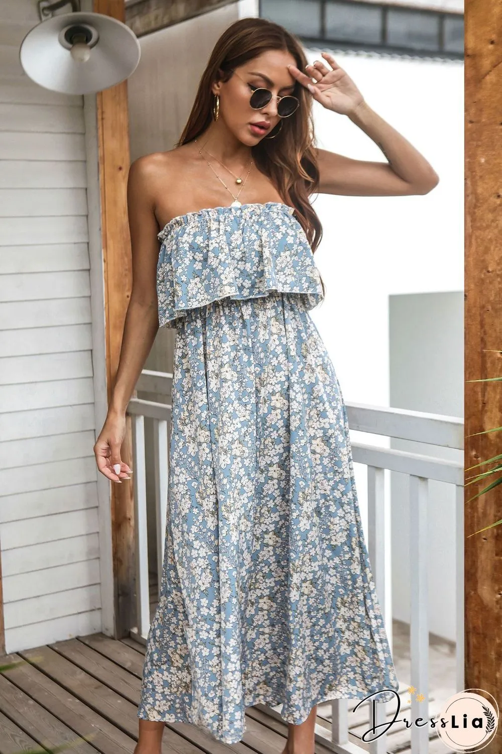 Leisure Tube Top Holiday Dress Floral Dress