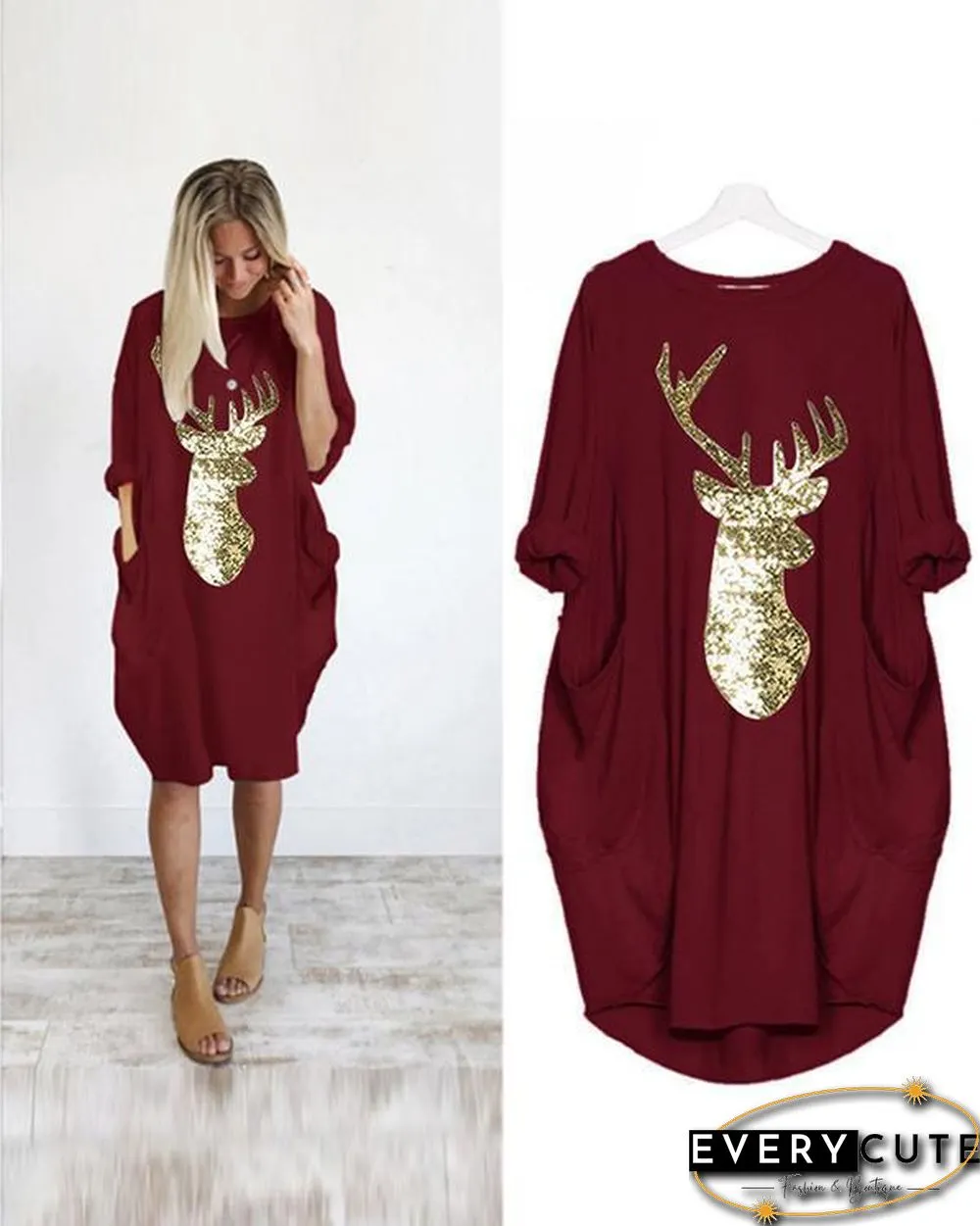 Oversized Long T-Shirt Midi Dress With Pockets