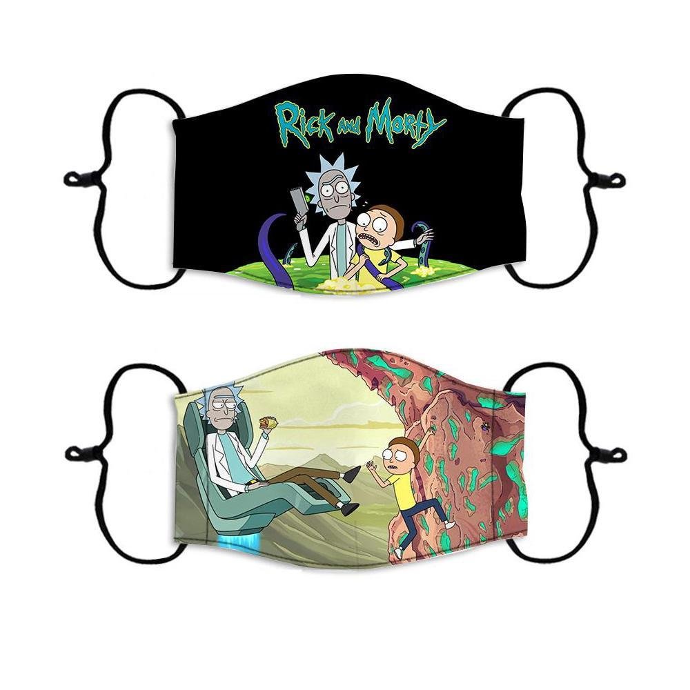 Rick and Morty Face Mask Reusable Adjustable Face Cover Kids Adults Breathable Wear 2pcs