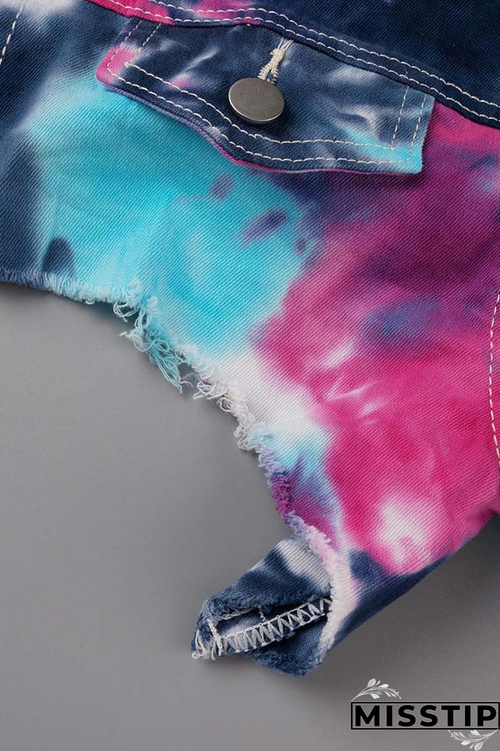 Deep Blue Casual Tie Dye Ripped Turndown Collar Long Sleeve Two Pieces