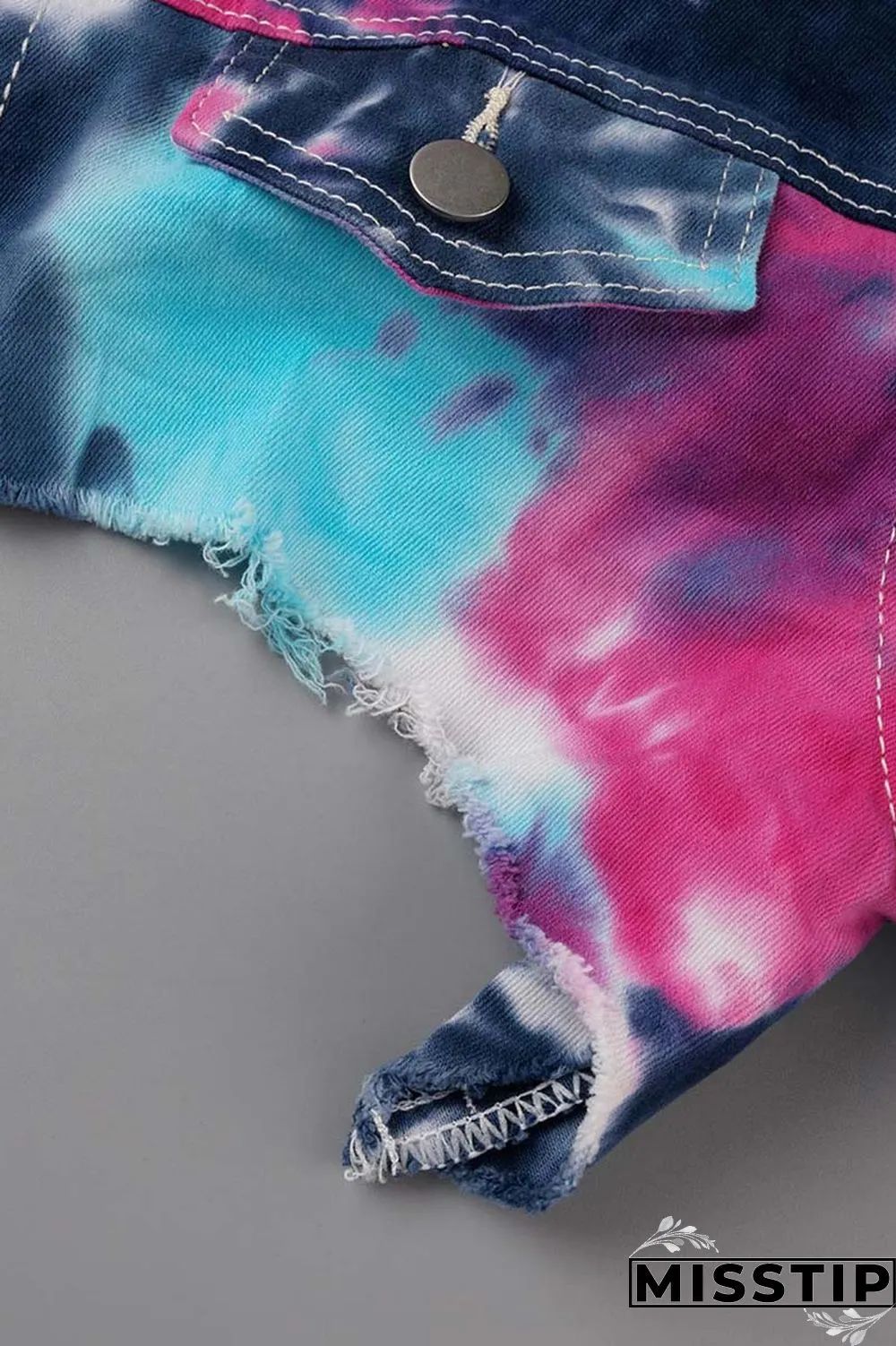 Deep Blue Casual Tie Dye Ripped Turndown Collar Long Sleeve Two Pieces