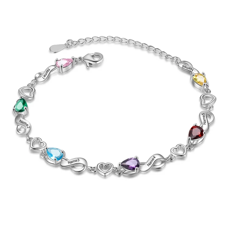 Infinity Heart Bracelet Personalized 6 Birthstones Women Bracelet