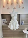 Summer Women Bow A-Line Dress Spaghetti Strap Solid Color Frocks Dress Square Neck Party Tunic Korean Preppy Evening