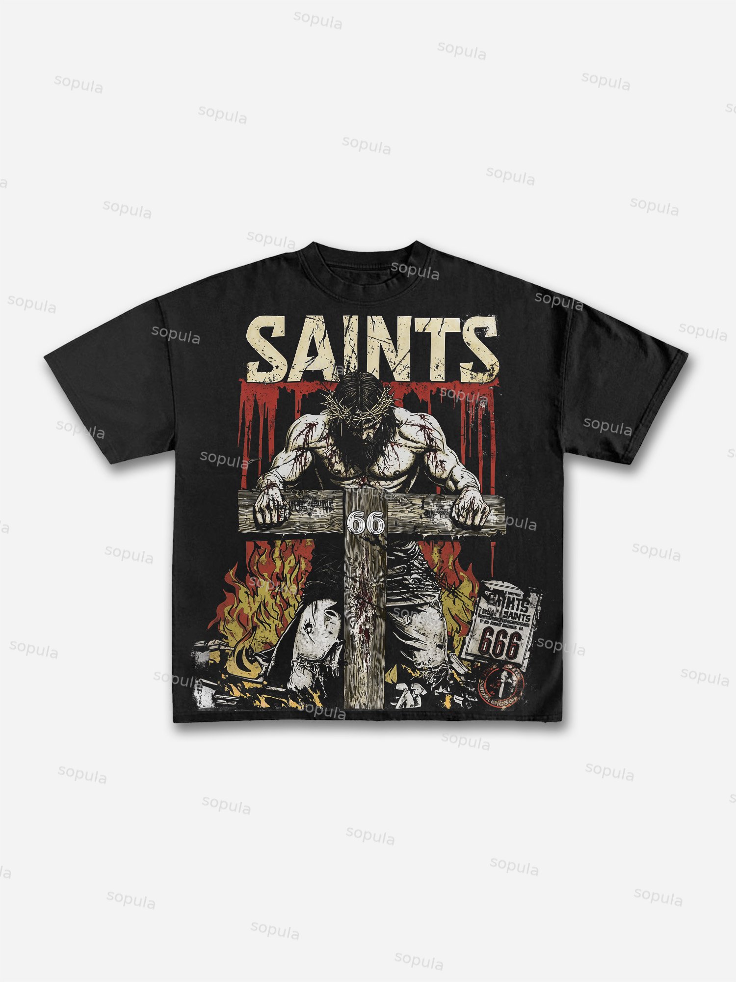 Vintage God Won't Fall Jesus Graphic Cotton T-shirt - Sopula｜Premium Graphic Tees & Graphic Clothing