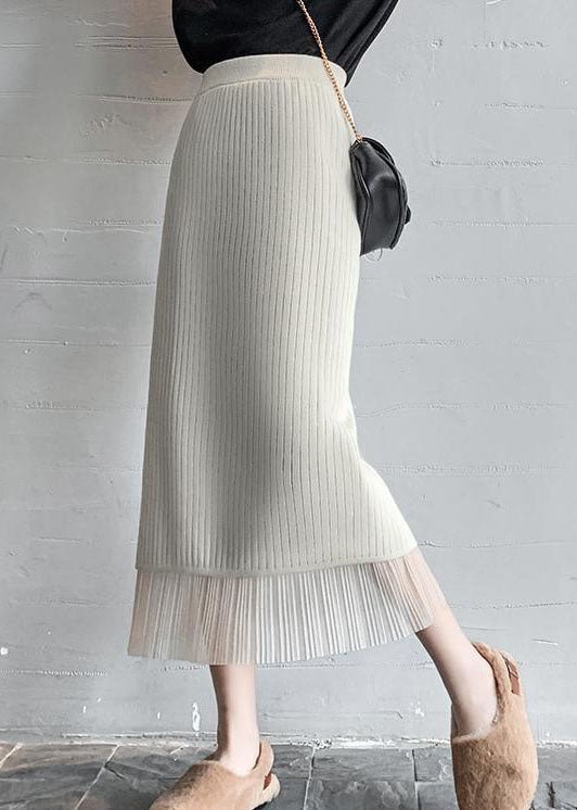 French Apricot tulle Knit pleated skirt Spring CK1805- Fabulory