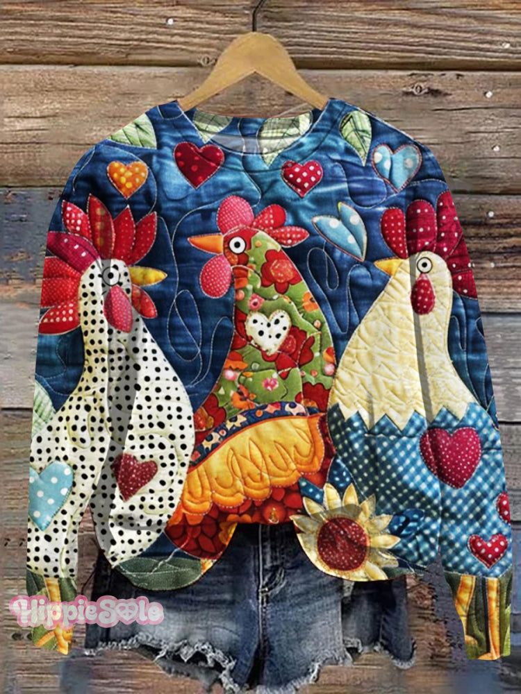 Colorful Funny Chicken Art Print Casual Sweatshirt Multicolor / S