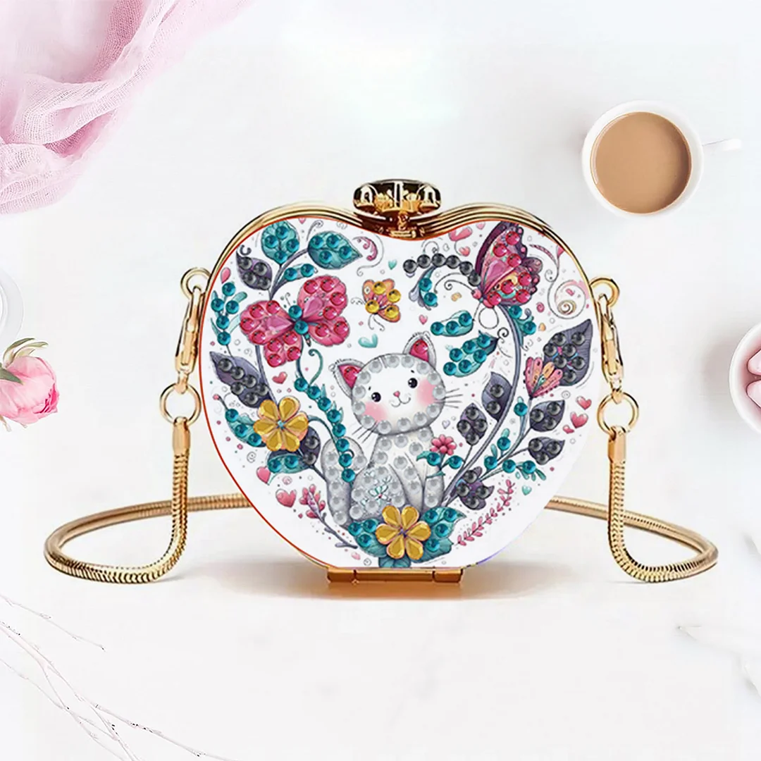 Cat DIY Acrylic Love Art Diamond Painting Coin Purse with Chain for Women Girl