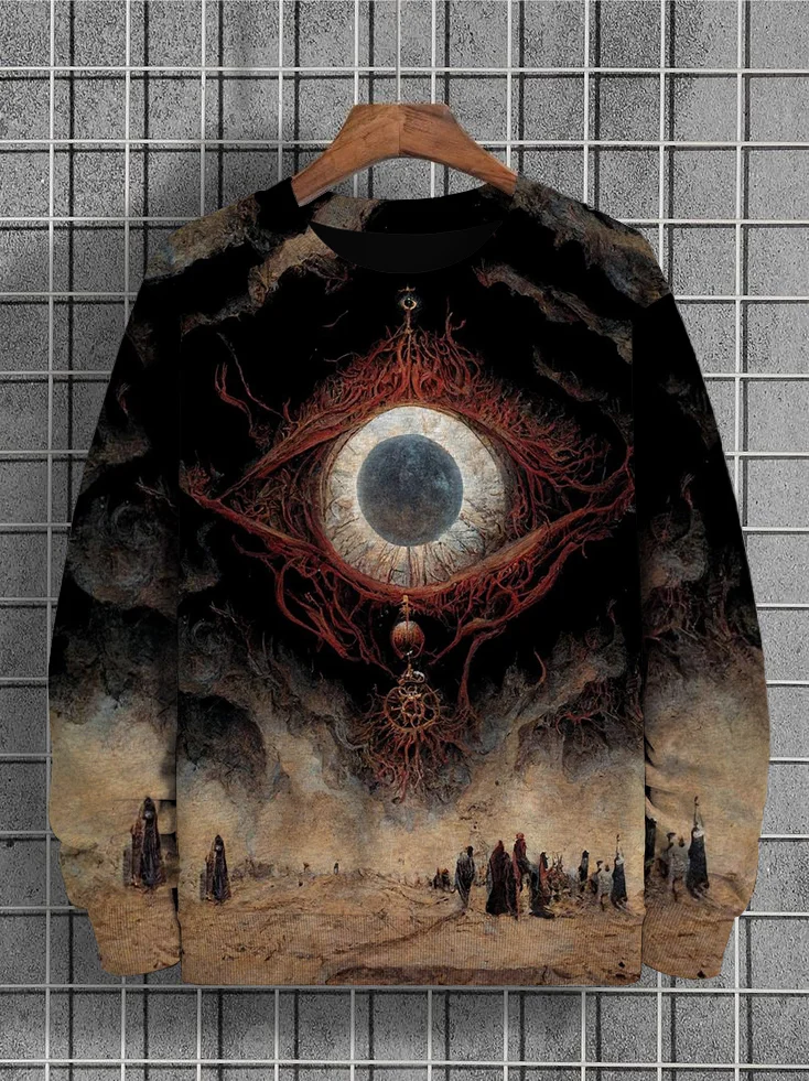Men's Vintage Storm Demon Eye Illustration Print Sweatshirt