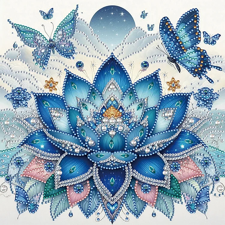 Blue Lotus 30*30cm (Canvas) Special Shaped Drill Diamond Painting gbfke