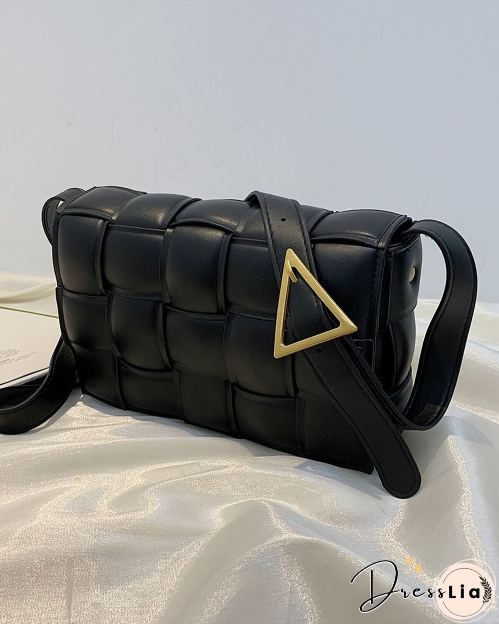Weave Metal Decor Flap Crossbody Bag