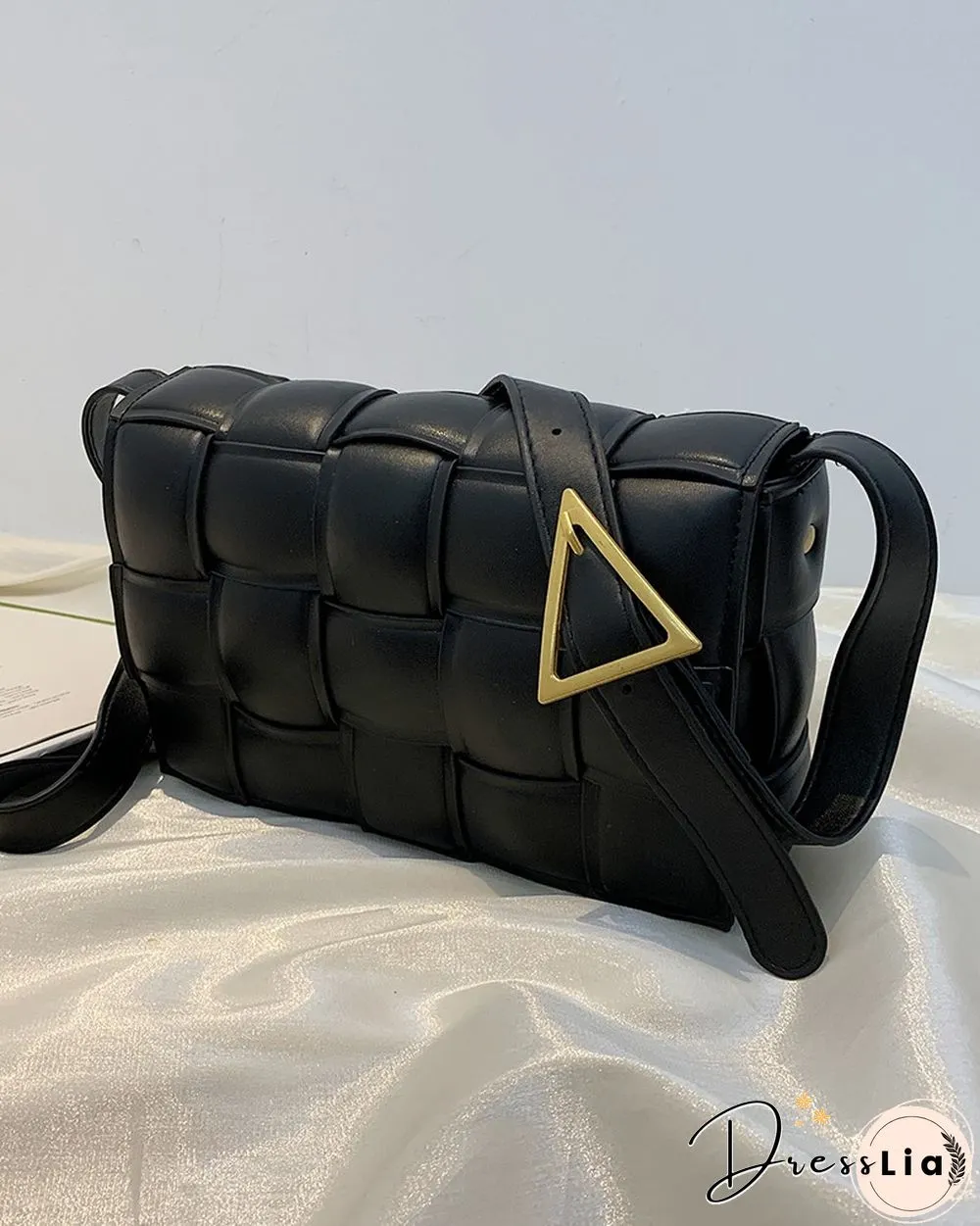 Weave Metal Decor Flap Crossbody Bag
