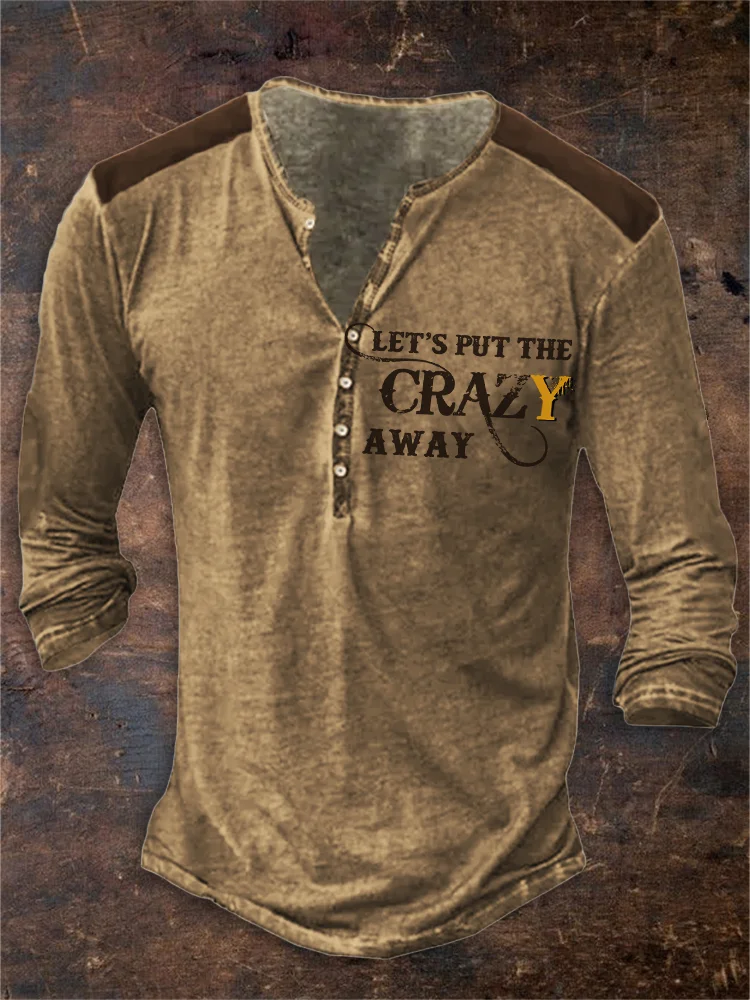 Cowboy Put Crazy Away Patchwork Button Up T Shirt